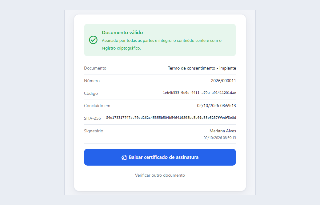 Verificação pública de um documento válido